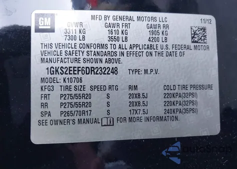 2013 GMC Yukon Denali z USA, uszkodzony, nr VIN 1GKS2EEF6DR232248